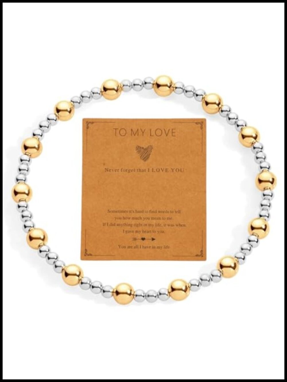 Two-Tone Stainless Steel Gold Beads Silver Stretch Bangle Bracelet Women